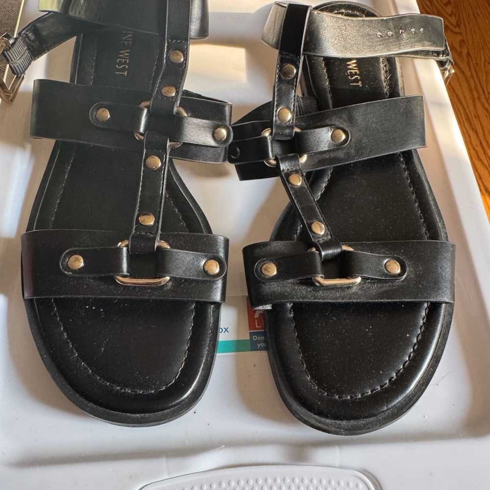 Nine West Black Gladiator-Style Stud Sandals